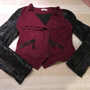 Maroon and Leather sleeved vest